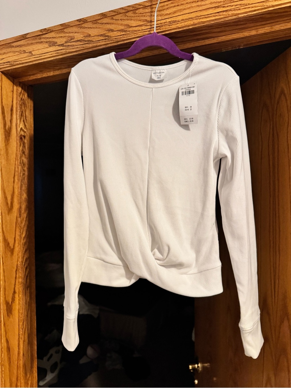 abercrombie kids White Ribbed Long-Sleeve Twist Front Top